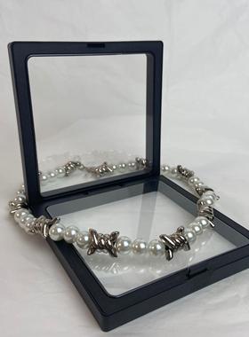 珍珠拼接荆棘项链男女ins嘻哈蹦迪土酷个性暗黑风几何锁骨链潮牌