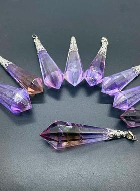 灵摆吊坠纯天然紫水晶紫黄晶粉晶项链中国风情侣套装生日礼物饰品