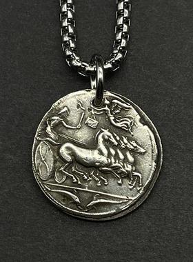 月亮女神狄安娜希腊阿尔忒弥斯银币镀银硬币项链情侣古币吊坠礼物