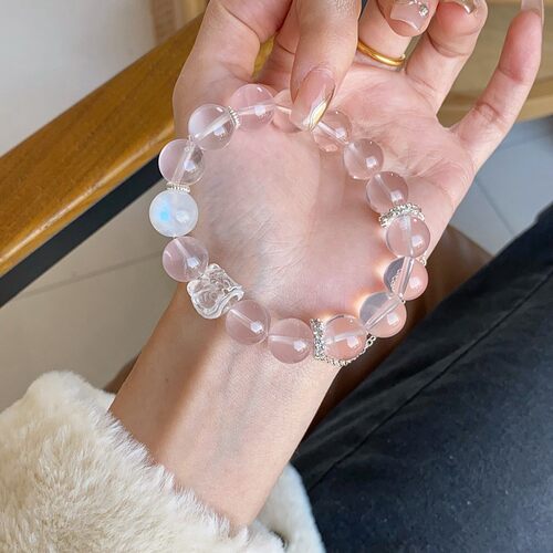 宋传承天然醒狮水晶手串2026新款白水晶粉晶手链转运珠饰品送女友