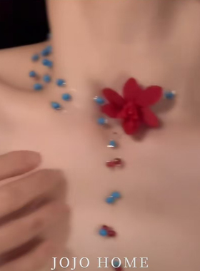 绝美锁骨链明美少女春夏多巴胺花朵项链蓝色串珠choker锁骨链气质