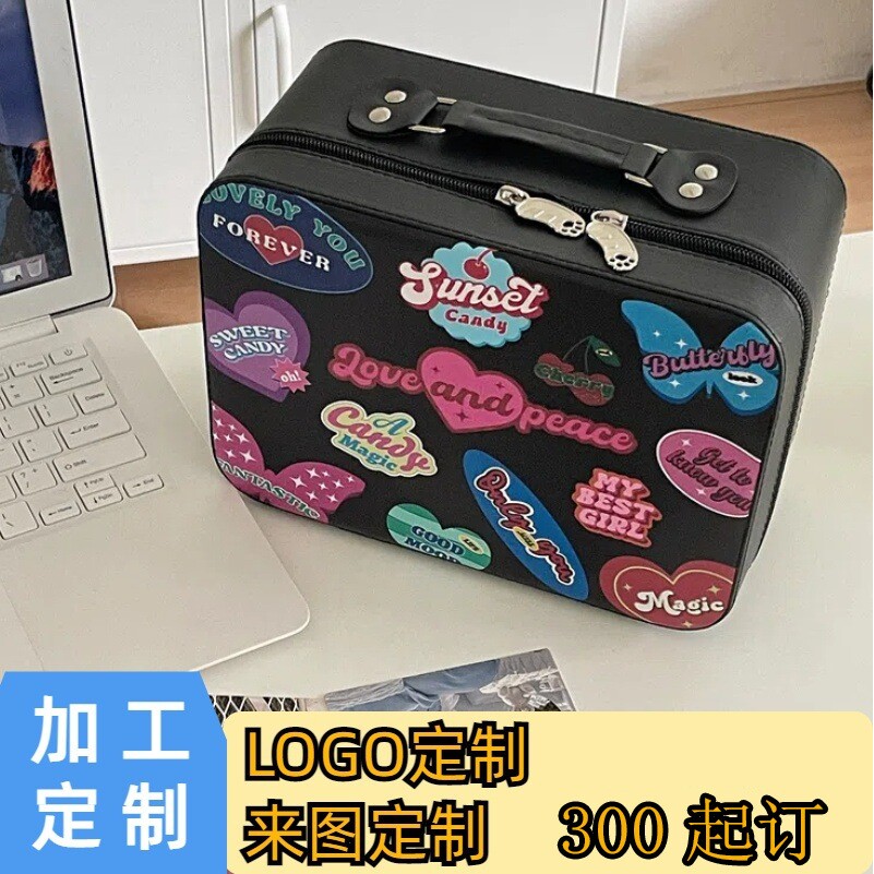 2023自制款立体化妆箱大容量带镜子便携可爱卡通收纳箱旅行洗漱包