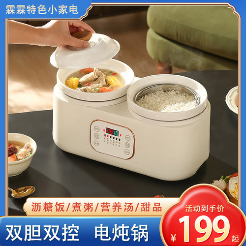双胆电炖锅家用全自动陶瓷电炖盅煮粥锅婴儿辅食锅bb煲汤神器