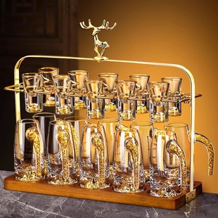 中式 家用一口二两小酒杯子金箔分酒器 高档水晶玻璃白酒杯轻奢套装