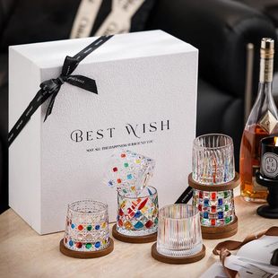 法国高档彩绘威士忌酒杯高颜值水晶玻璃洋酒杯子送礼乔迁礼盒套装