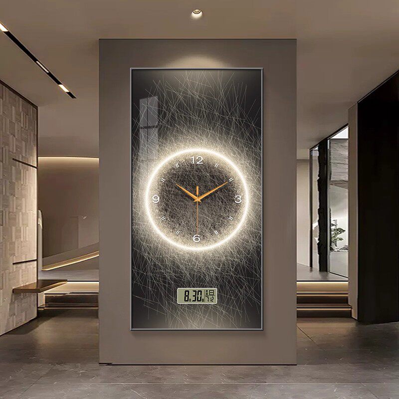 玄关客厅装饰画万年历挂钟2025新款极简抽象时钟挂画高级感免打孔