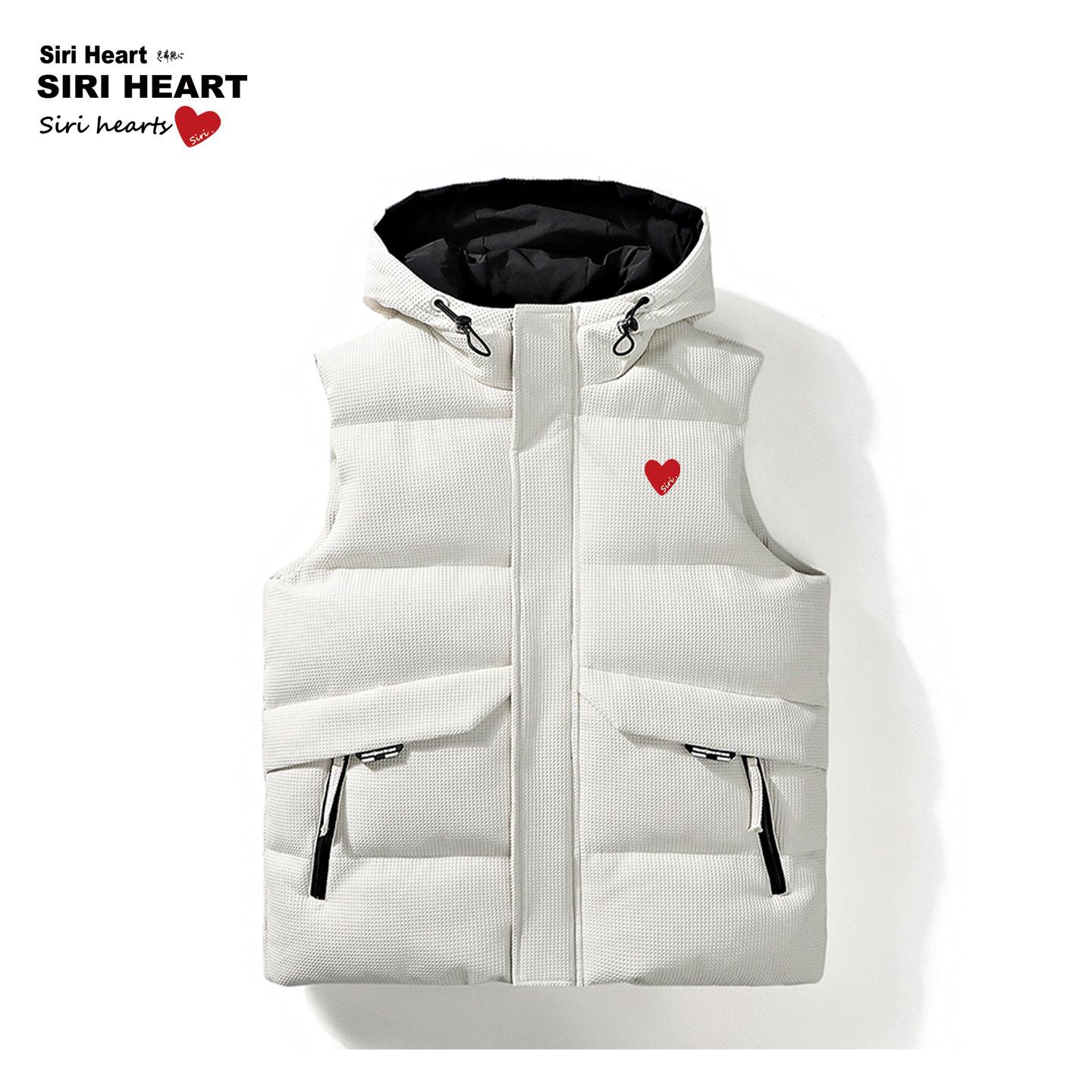 思瑞桃心  冬季新款连帽宽松羽绒棉保暖加厚坎肩情侣百搭潮牌马甲