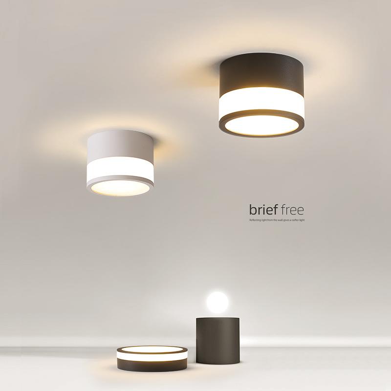 明装筒灯免开孔led圆形小吸顶无主灯客厅卧室玄关走廊过道天花灯