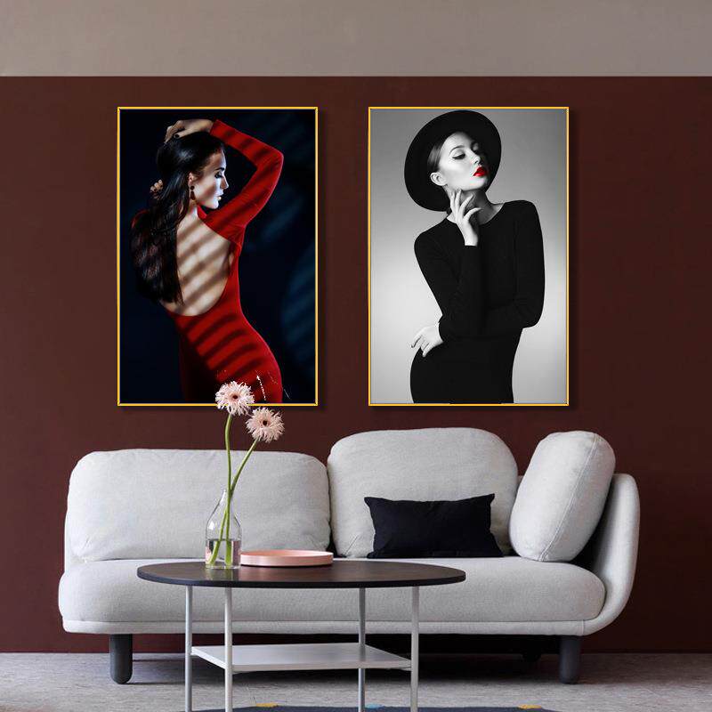 现代简约玄关客厅装饰画人物美女蝴蝶墙壁画酒店组合挂画