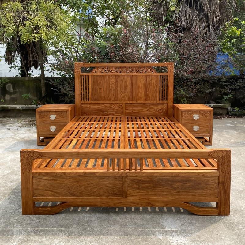 9W实木双人床花梨木京瓷家具刺猬紫檀床头柜1.8米婚床卧室 苏梨中