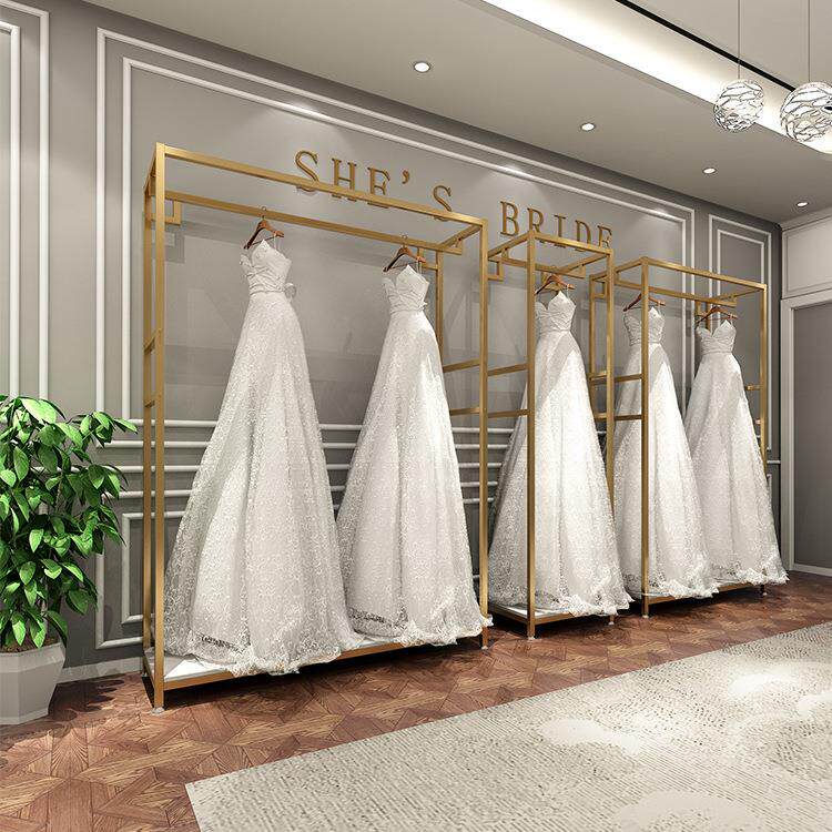 高档婚纱店落地式展示架影楼货架旗袍礼服挂衣架金色挂婚纱的架子