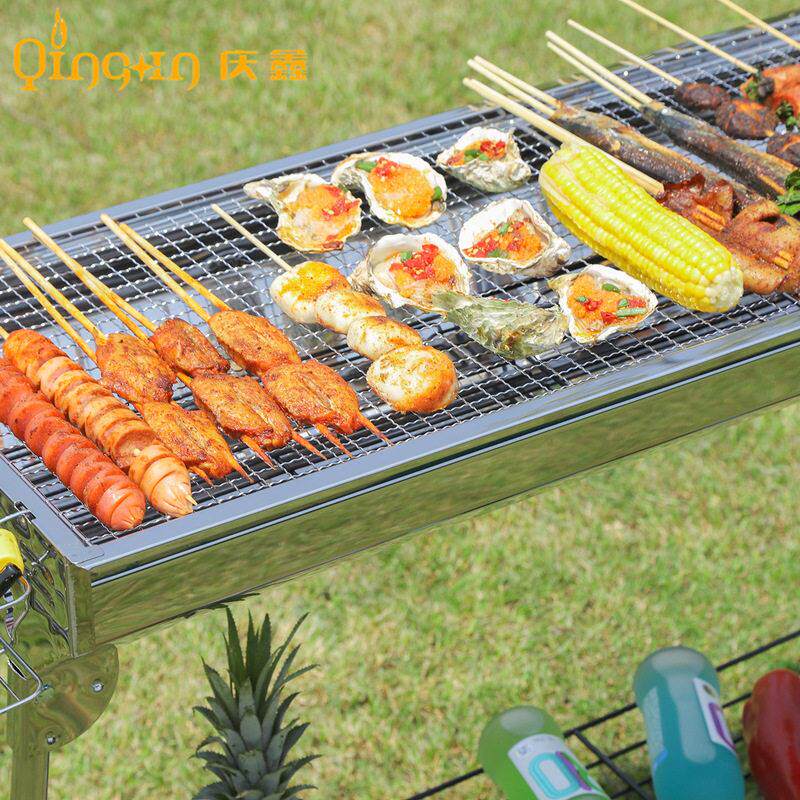 加厚BBQ不锈钢烧烤炉野营便携烧烤架镀铬烤网烧烤淄博烧烤炉