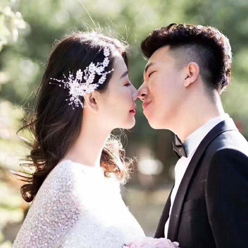 结婚礼服配饰头饰新娘韩式简单大气森系超仙叶子盘发手工发夹边夹