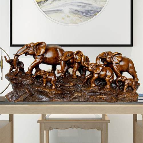 大象摆件客厅玄关电视柜博古架吉祥七象木雕装饰乔迁新房工艺礼品