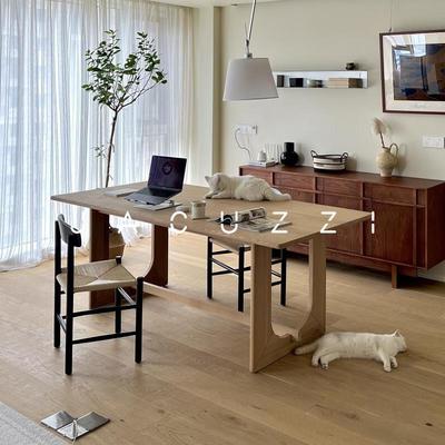 杰轩居北美白橡木餐桌全实木家用北欧长方形书桌办公桌中古风客厅