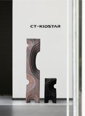 酒店样板间玄关木雕落地摆件实木工艺品售楼部楼梯口装饰艺术雕塑