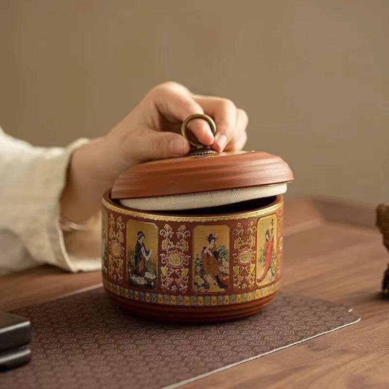 复古家用茶叶罐紫砂储存罐陶瓷小号储物罐子收纳密封普洱茶盒