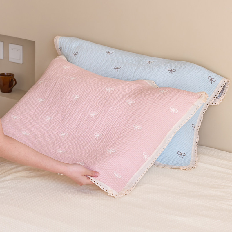 新款花边棉纱枕巾法式蕾丝边治愈系透气吸汗枕头巾四季通用