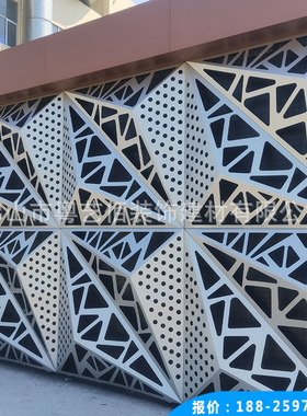 写字楼厂房门头铝单板三角形镂空铝板银灰色铝单板厂家粤艺佰