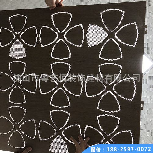 木纹雕花铝板镂空铝单板酒店大厅透光铝板吊顶工厂深化设计