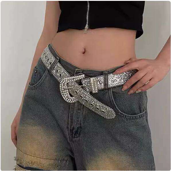 亚文化镶钻腰带朋克y2k辣妹千禧水钻百搭女装饰牛仔裤皮带装饰