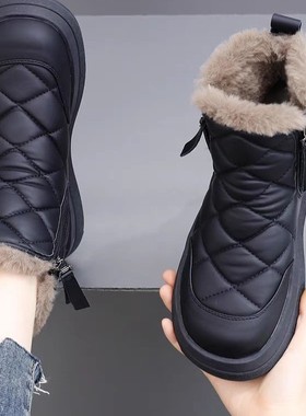 2025冬季韩版时尚新款加绒保暖棉鞋女平底防滑软底妈妈鞋中老年鞋