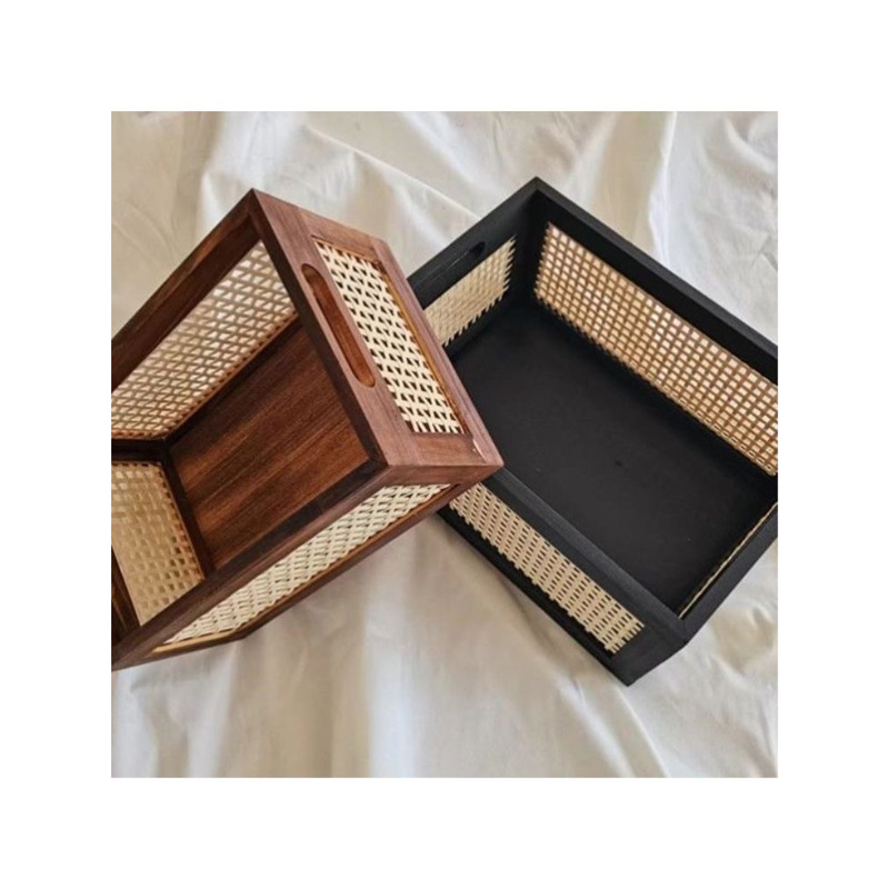 藤编实木收纳筐桌面收纳篮零食盒