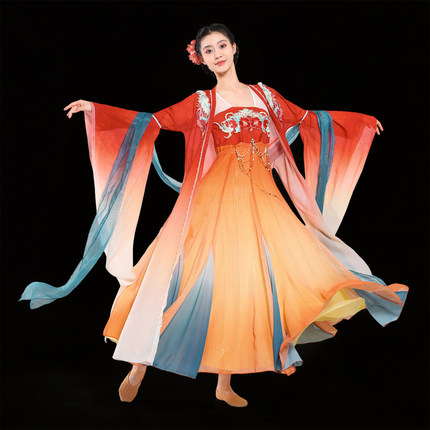 汉唐夏辉同款大唐夜宴舞蹈服古典舞连衣裙演出服女飘逸中国风长袖