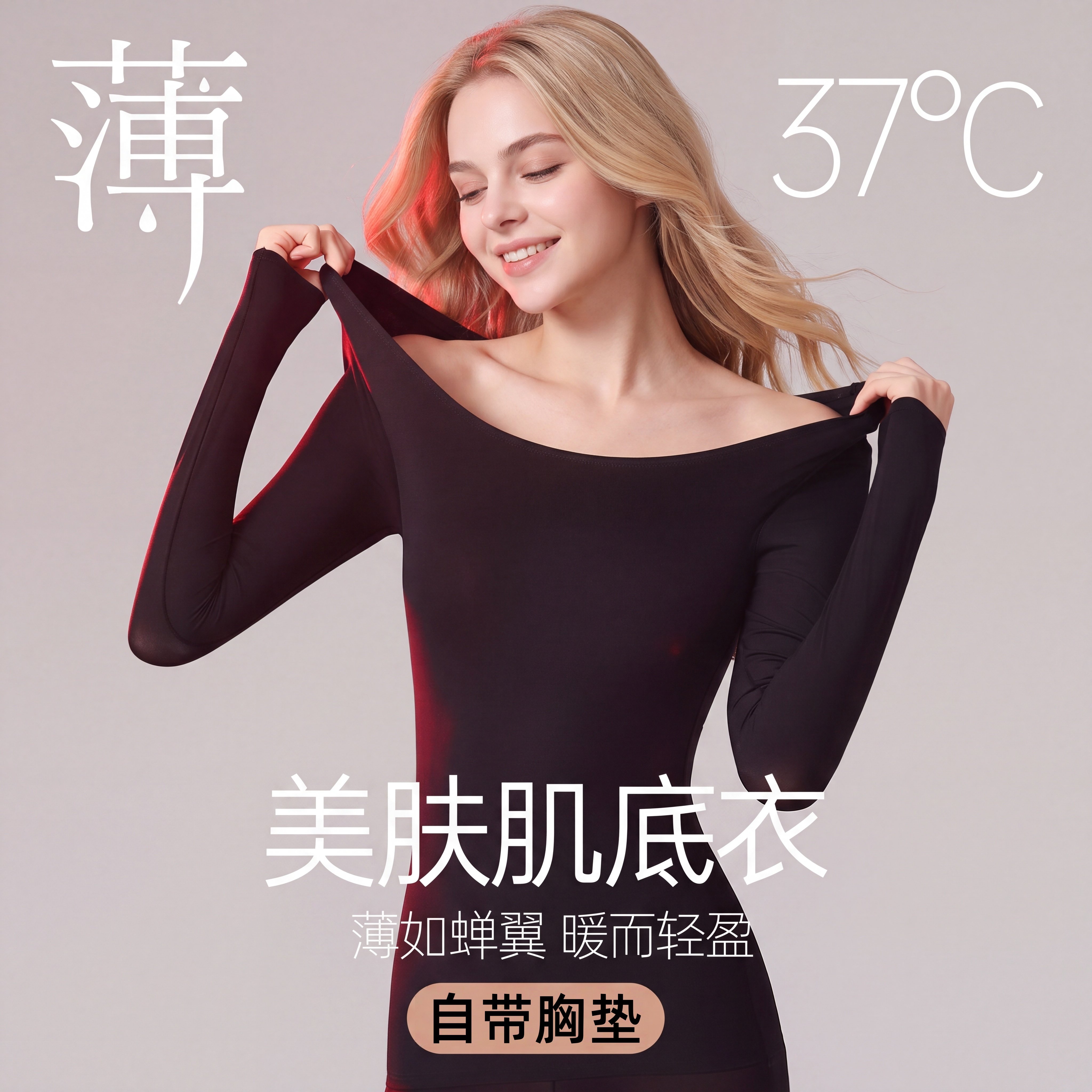 超薄带胸垫面膜肌底衣保暖内衣
