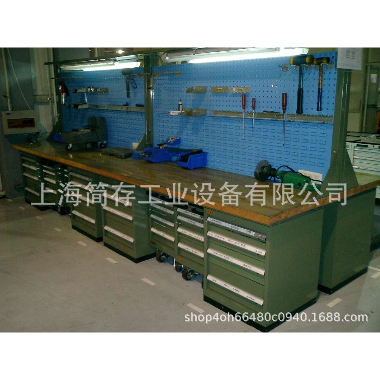 重型实木榉木指接工作台木制工作桌机械车间木板钳工台减震工位桌
