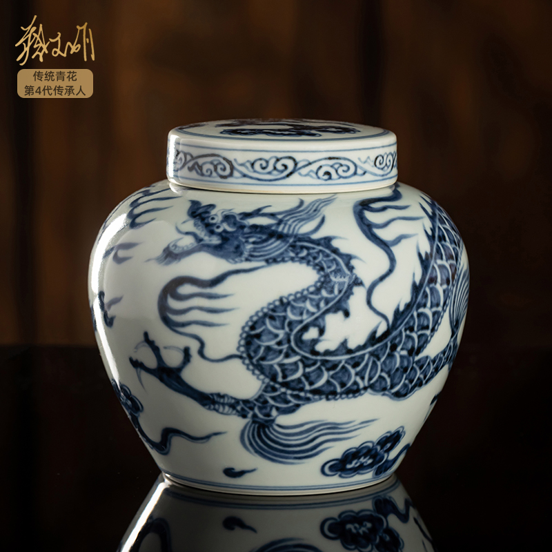 茶叶罐青花瓷非遗蔡文娟龙腾盛世