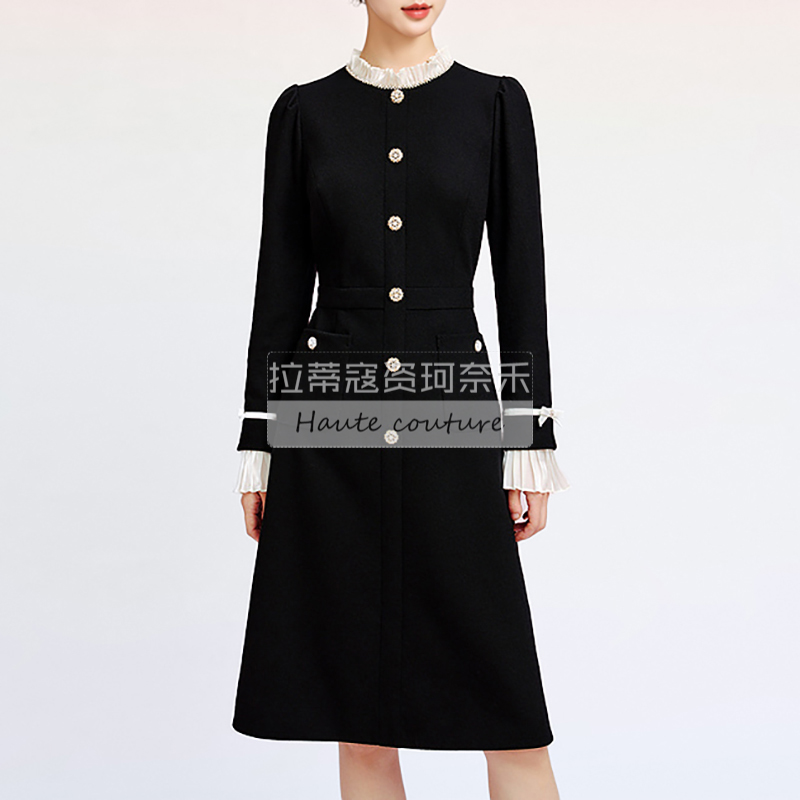 【绵羊毛】珂奈禾2025春秋冬新款泡泡袖通勤高腰裙修身显瘦连衣裙