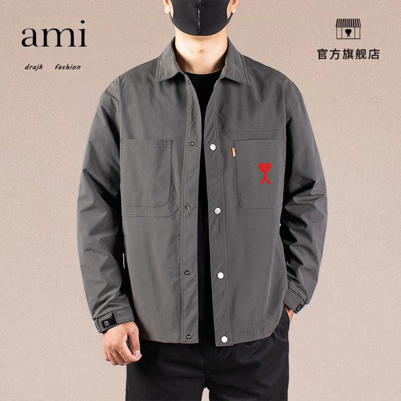 正品AMI DRAJK衬衫领外套男秋季大码薄款防风夹克短款防水冲锋衣