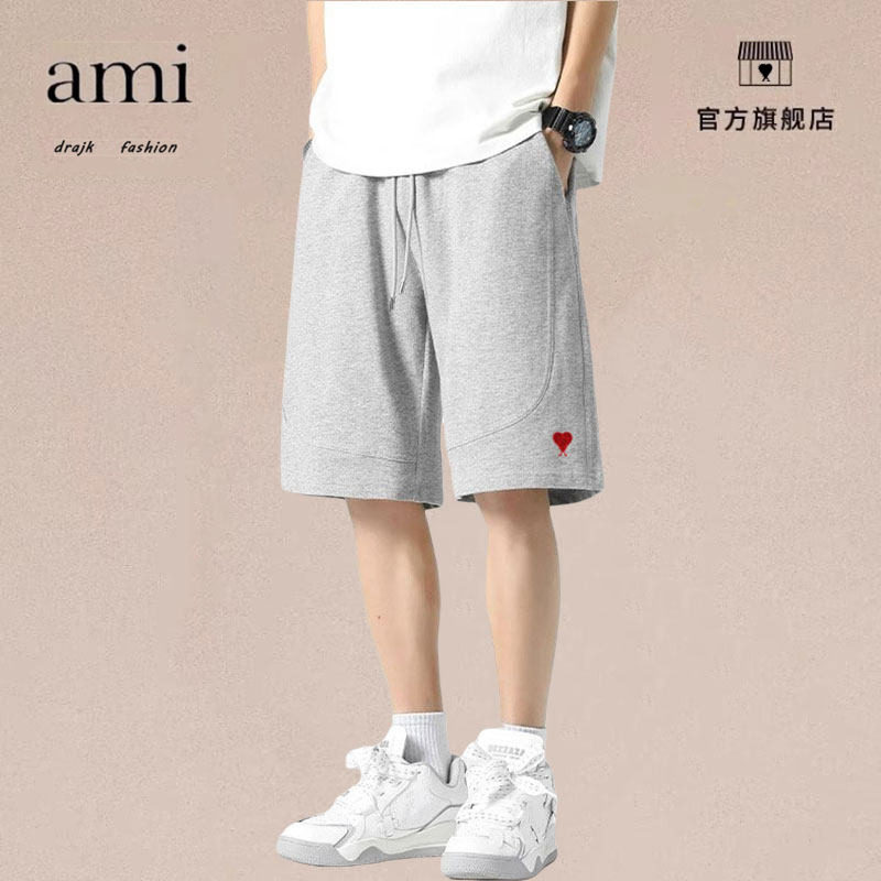 正品AMI DRAJK短裤男夏季新款薄款五分休闲中裤户外运动灰色裤子