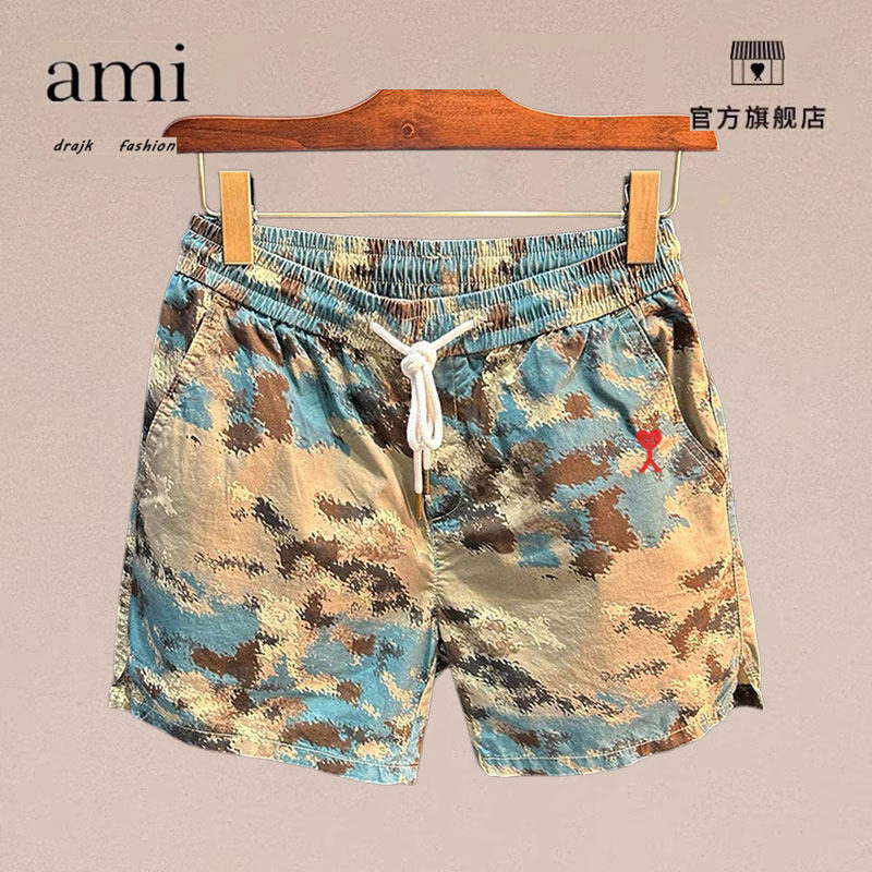 正品AMI DRAJK痞帅迷彩四分户外休闲短裤男宽松潮牌ins夏季沙滩裤