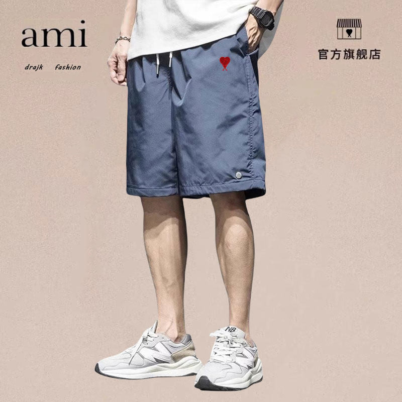 正品AMI DRAJK美式百搭速干短裤男休闲沙滩裤薄款运动白色五分裤