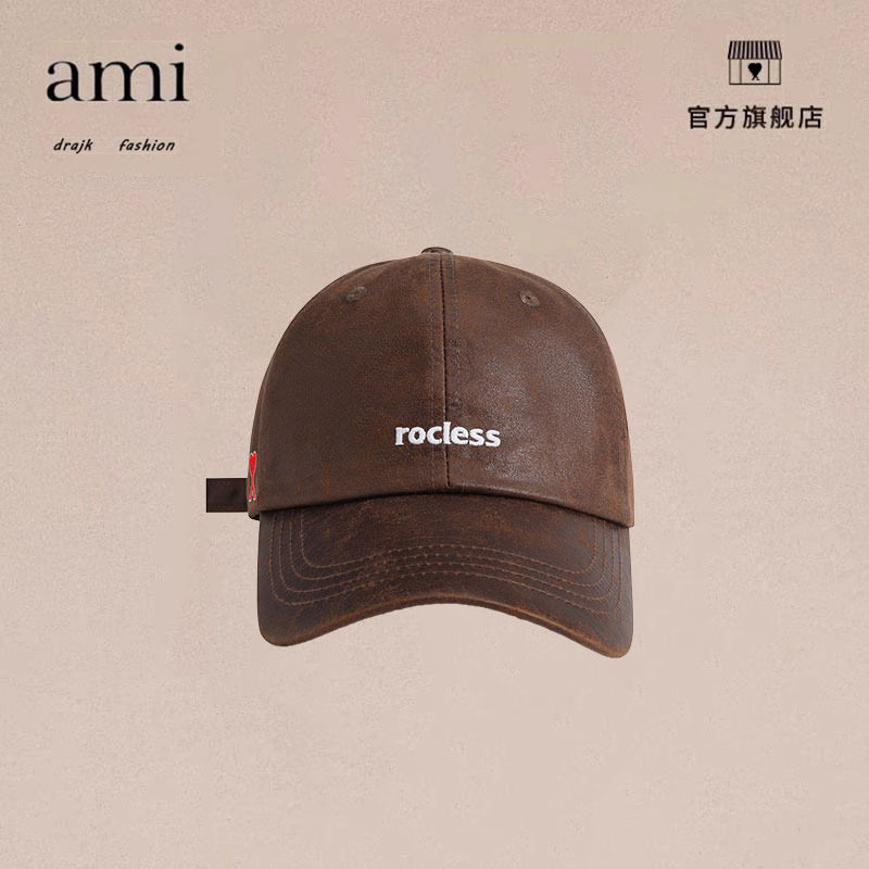 正品AMI DRAJK复古PU皮质棒球帽子潮牌港风街头百搭显脸小鸭舌帽