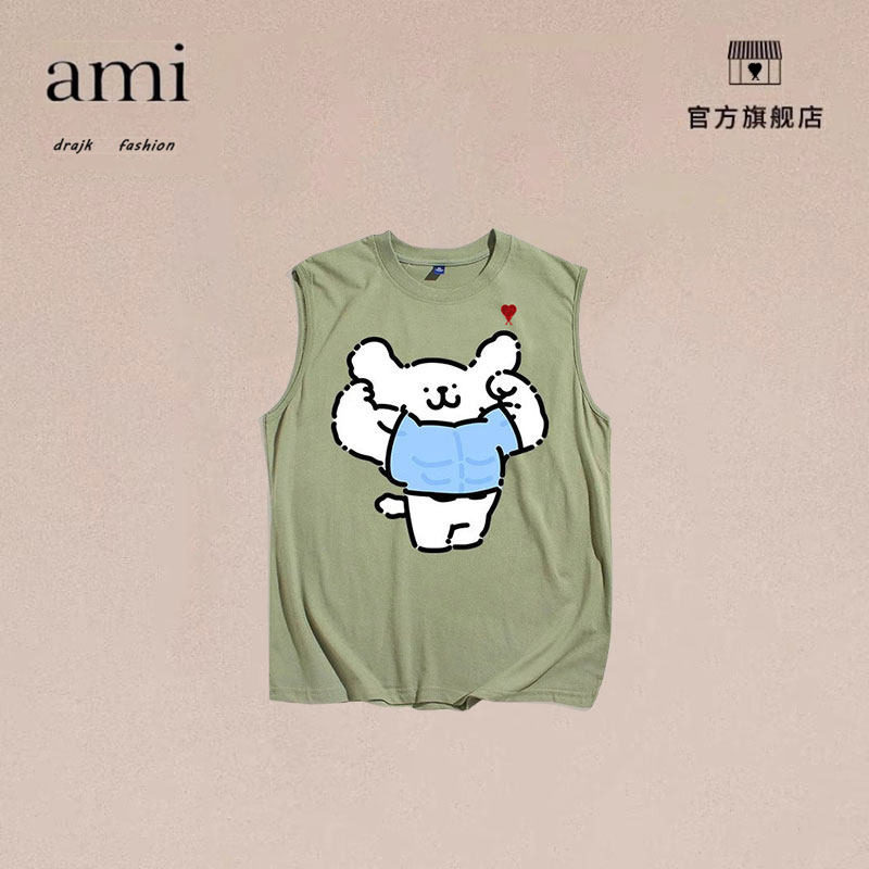 正品AMI DRAJK肌肉比熊趣味运动健身男女背心薄款无袖健身衣潮流