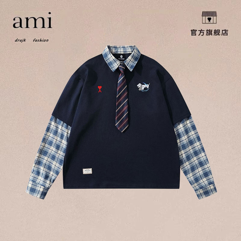 正品AMI DRAJK学院风格子拼接小狗刺绣Polo领卫衣男秋季宽松上衣,男装,短裤,淘宝优惠券,粉丝福利购,淘宝优惠卷