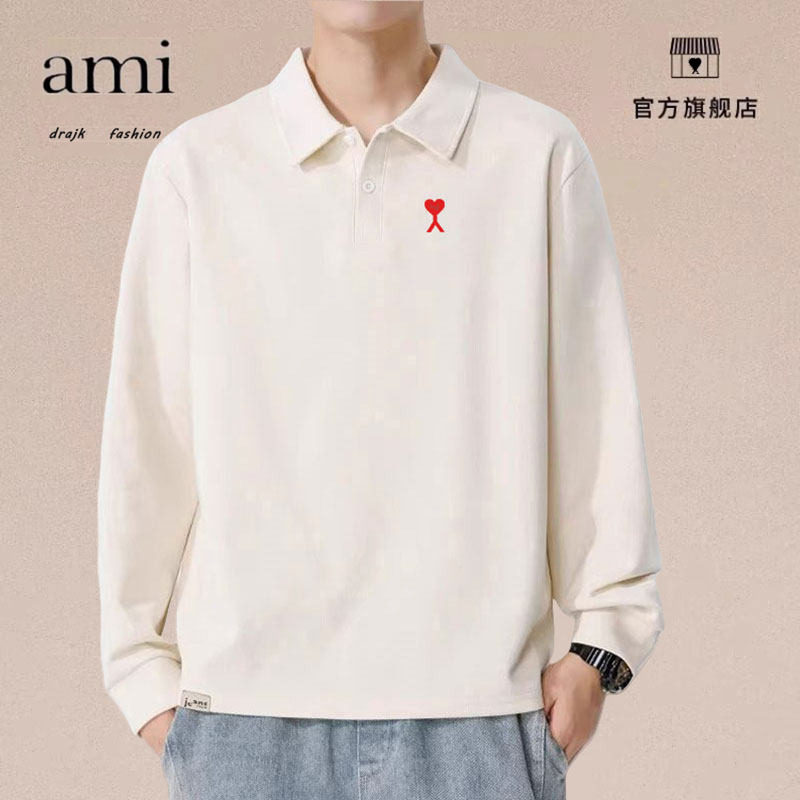 正品AMI DRAJK长袖t恤男士秋季翻领Polo衫内搭打底衫休闲重磅潮流,男装,Polo衫,淘宝优惠券,粉丝福利购,淘宝优惠卷