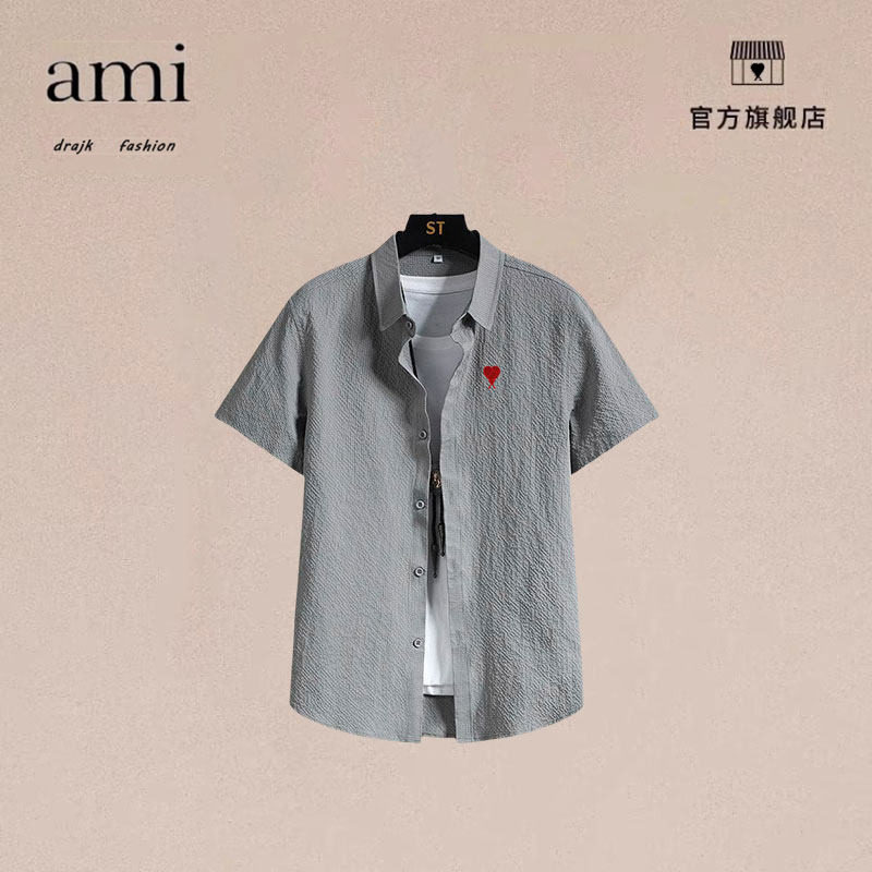 正品AMI DRAJK短袖衬衫男士夏季薄百搭商务休闲衬衣韩版免烫帅气