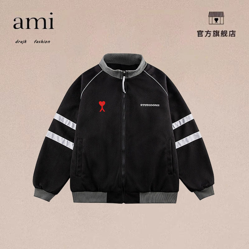 正品AMI DRAJK日系复古撞色条纹立领夹克男秋潮牌运动棒球服外套