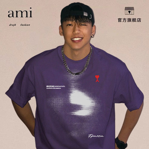 正品AMI DRAJK美式复古t恤短袖男款夏季青少年宽松重磅半袖上衣