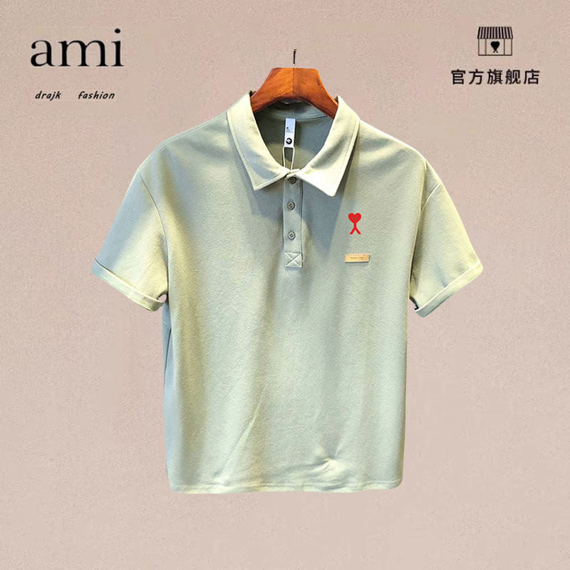 正品AMI DRAJK韩版Polo衫夏季男翻领半袖宽松短袖t恤百搭休闲体恤