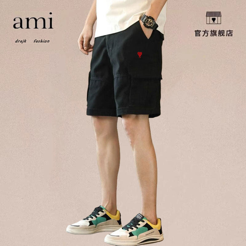 正品AMI DRAJK工装休闲短裤男士宽松夏季黑色大码5五分裤子美式潮