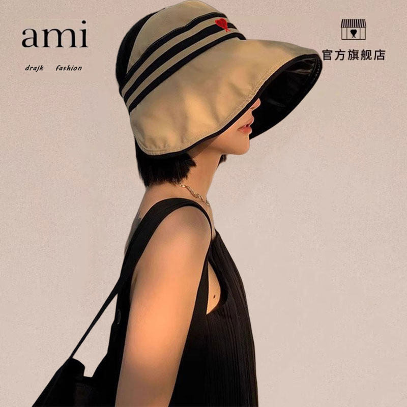 正品AMI DRAJK女士夏季黑胶防晒空顶帽子防紫外线遮阳太阳渔夫帽