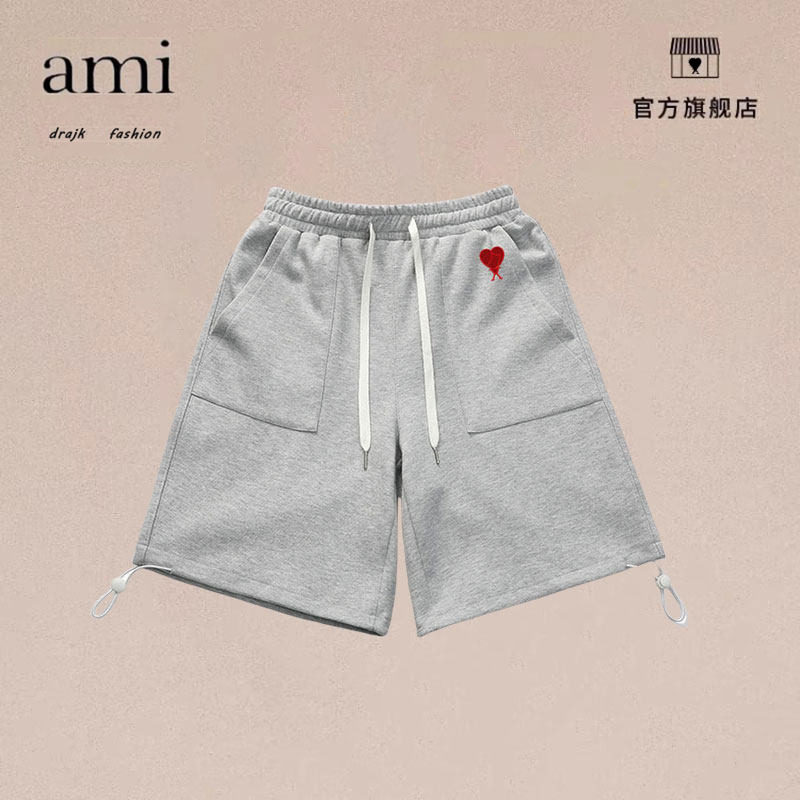 正品AMI DRAJK裤腿抽绳320g重磅宽松纯色短裤男大口袋卫裤运动裤
