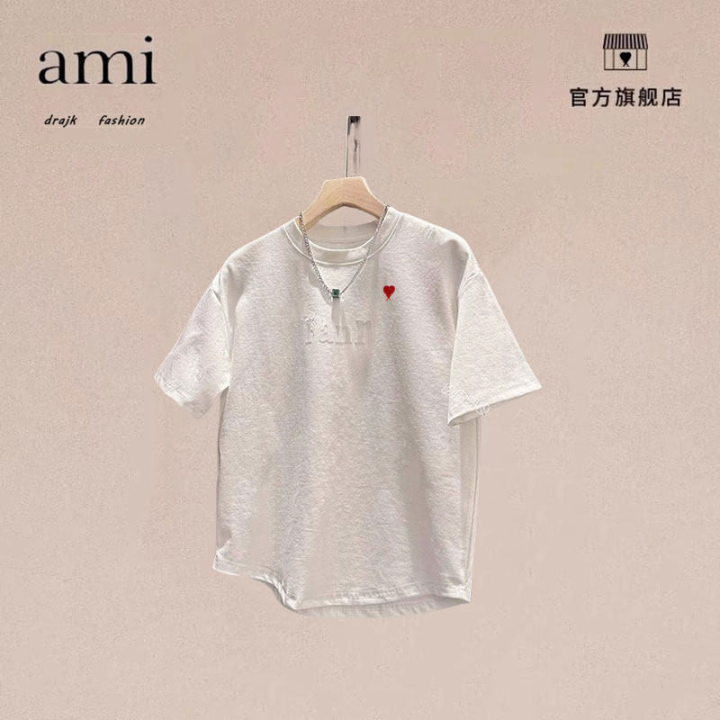正品AMI DRAJK春夏韩版潮流时尚百搭纯色燕尾宽松男士字母短袖T恤