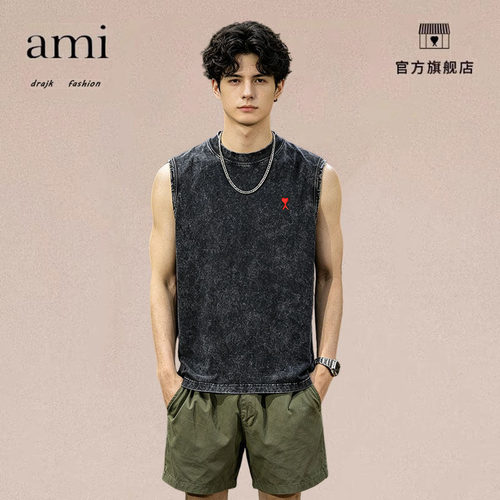 正品AMI DRAJK美式重磅男无袖背心夏季薄款透气汗衫宽松运动坎肩