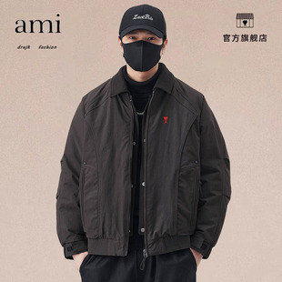 正品AMI DRAJK假两件羽绒棉服男冬季休闲保暖加厚工装翻领外套